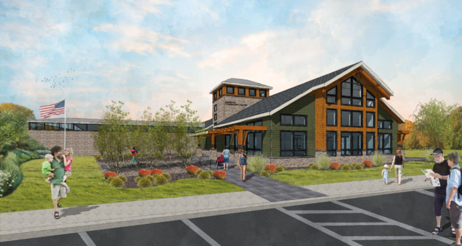 An architectural rendering of the proposed community
center. Photo: Alex Merlucci.