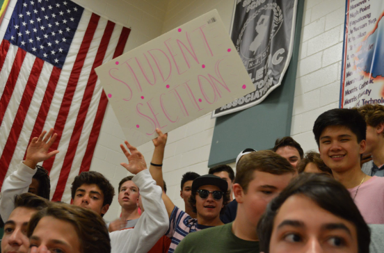 The student section getting hyped up during the game 