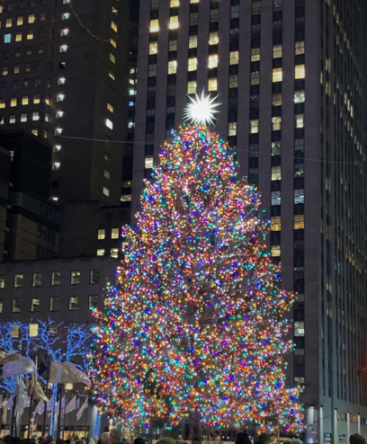 Night shot of the Christmas tree in Rockefeller Center. Picture courtesy of G Santy.