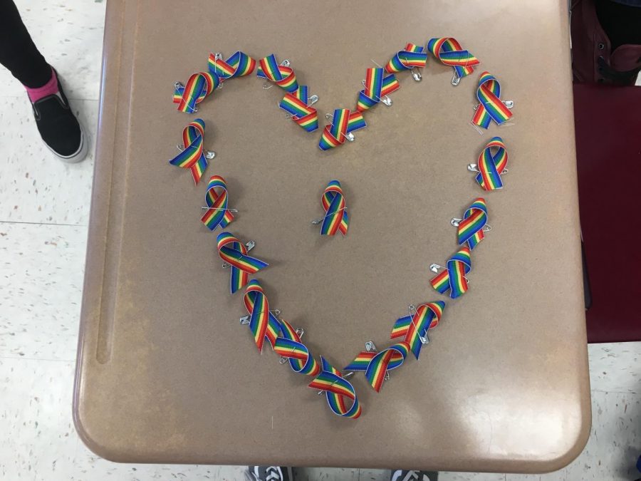 The GSAs rainbow ribbons. Photo by Sarah Dougherty.