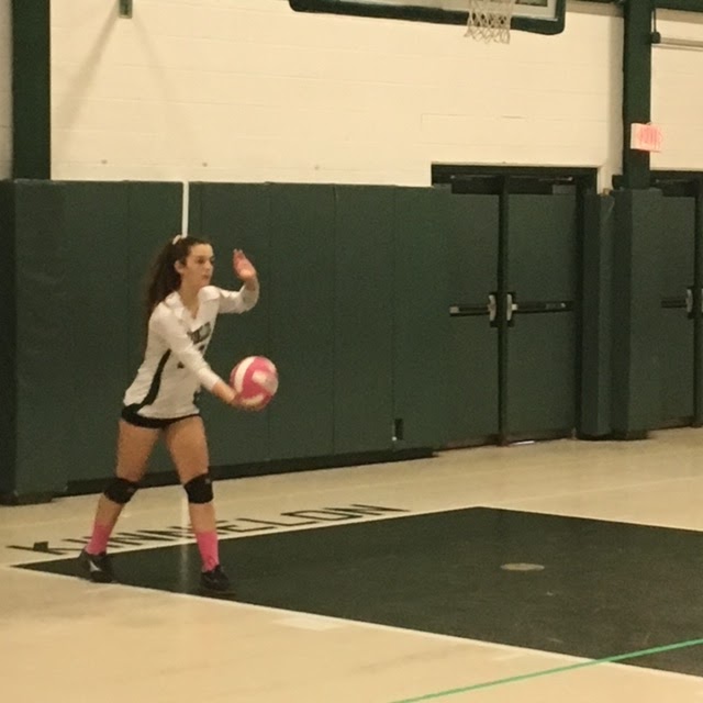 Beth Malone gets ready to serve the ball to at a volleyball game last season.