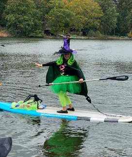 Sappio posing for the camera as she paddle boards!