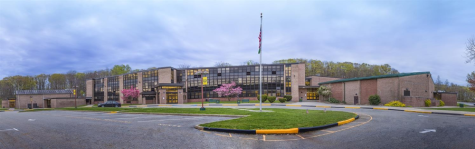 A view of Kinnelon High School and its parking lot.