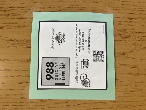 Mental health resource located on Mrs. Wysocki’s door between the two gyms. Photo by Kristina Haviland