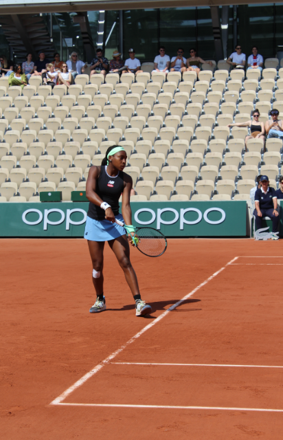 Gauff gets ready to serve in her match. A serve is one of the most important parts of a tennis match.