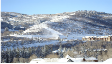 A wide-shot look of Mountain Creek during a snowy Winter.