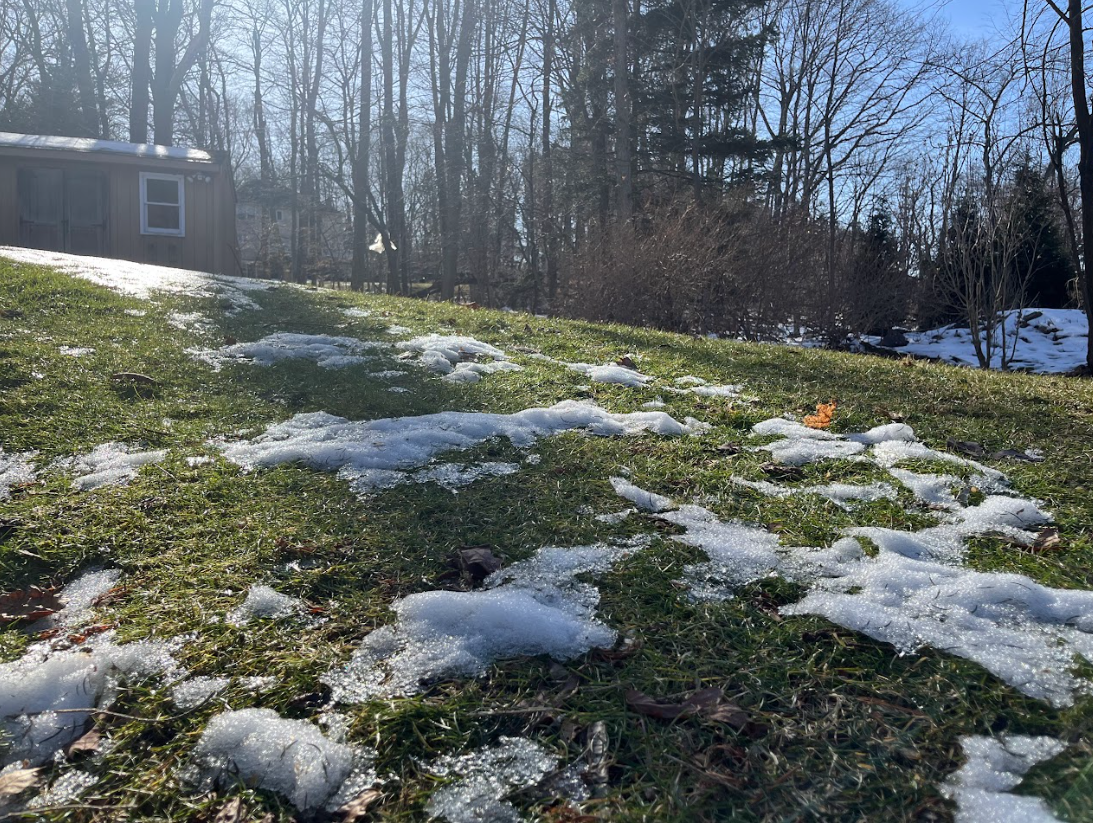 Snow begins to melt as New Jersey welcomes the warm spring sunlight. 
