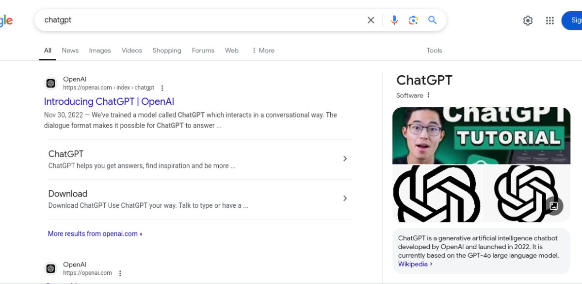 ChatGPT results when googled