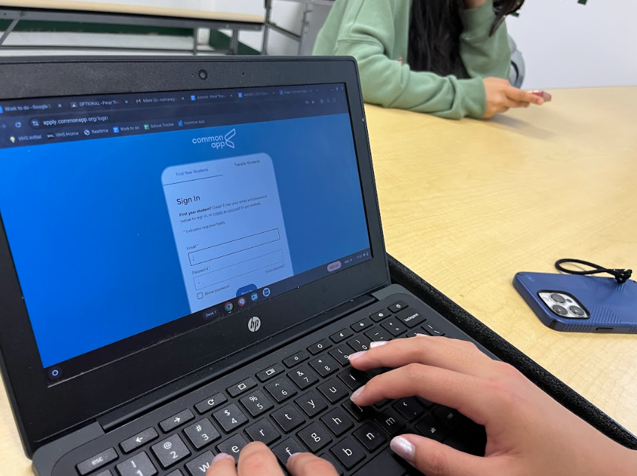 A high school student logs into the Common App, a website used to apply to college.