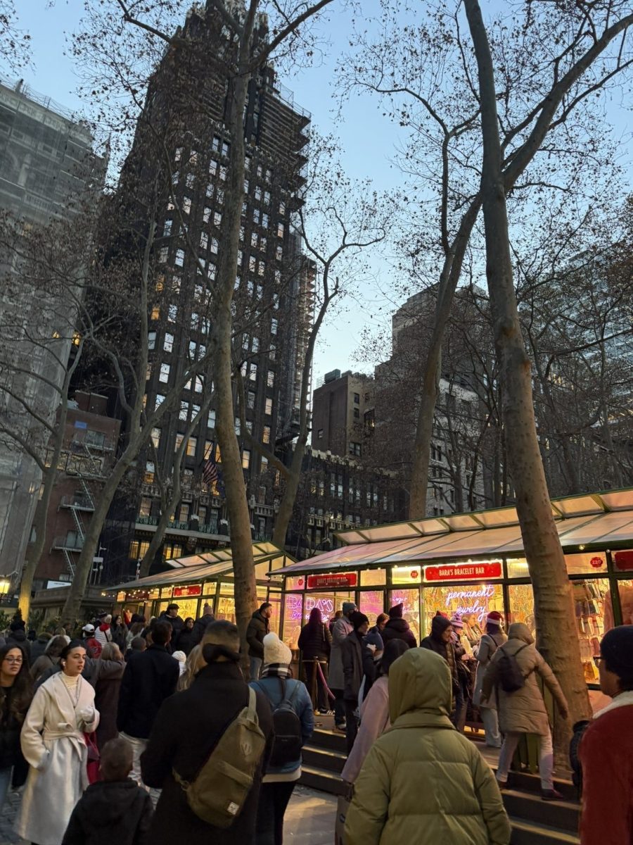 Everyone gathering at the  Bryant Park Winter Village