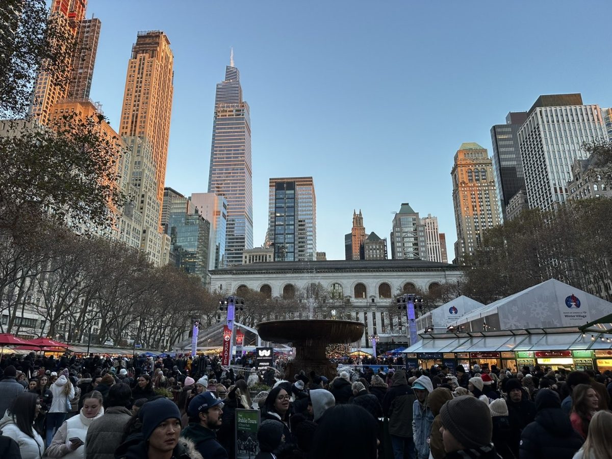 Seasonal markets at Bryant Park Village lit up