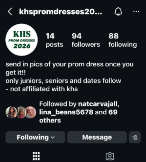 A screenshot of the KHS prom dress account
