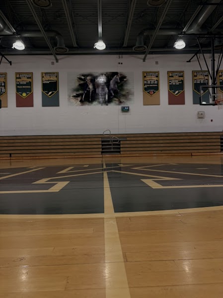 The new gym floor, where varsity sports are played.