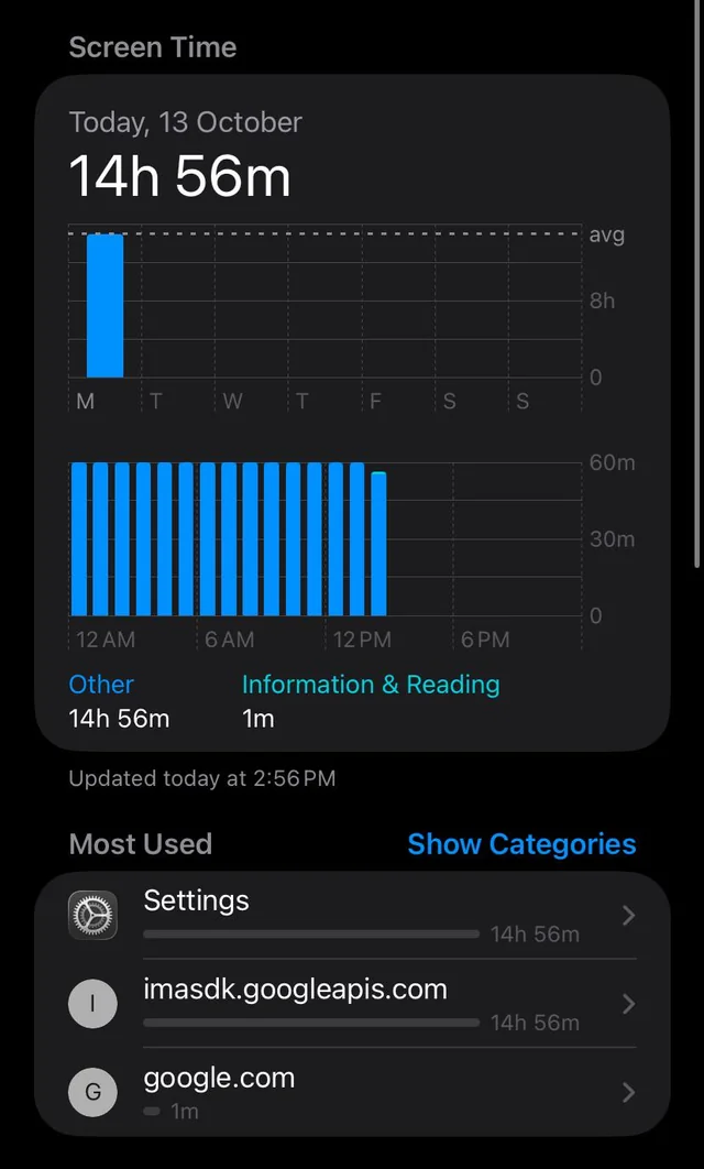 Gianna Palatucci’s phone displays more than 14 hours of daily screen time as social media apps dominate usage.
